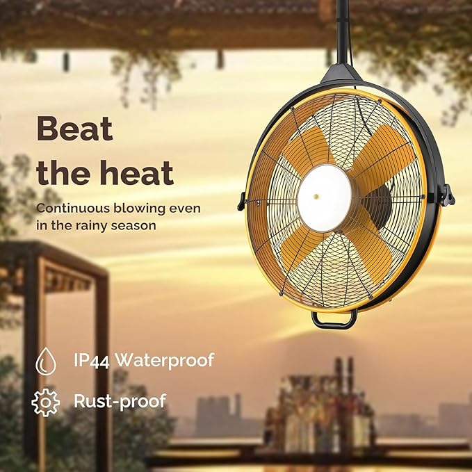 Orison 24.8'' Waterproof Outdoor Ceiling Fan, 6 Speed Ceiling Mounted Plug-In Cord Garage Fan with Remote&APP, 360-degree Manual Vertical Rotation, Hook hanging for Gazebo, Patio, Pergola (Yellow)