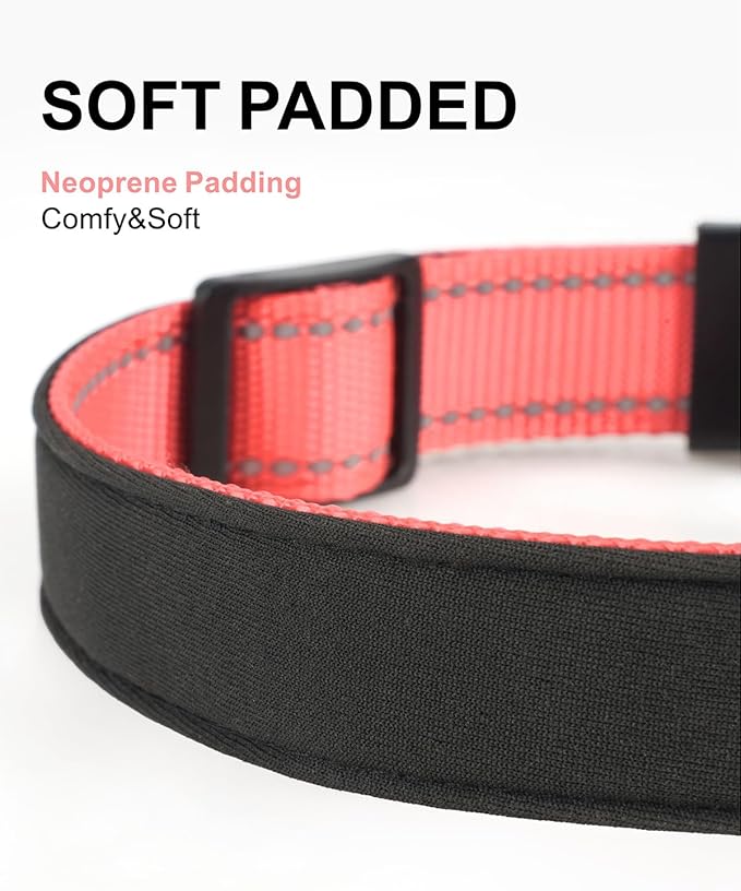 TagME Airtag Dog Collar,Waterproof Reflective Pet Collar with Airtag Holder,Soft Padded and Double D-Rings for Large Dogs,Baby Pink