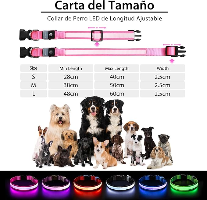 PcEoTllar Light up Dog Collar for Night Walking - LED Dog Collar Light Rechargeable Color Changing, Glow in The Dark Dog Collars Waterproof Glowing Dog Collars for Large Small Medium Dogs