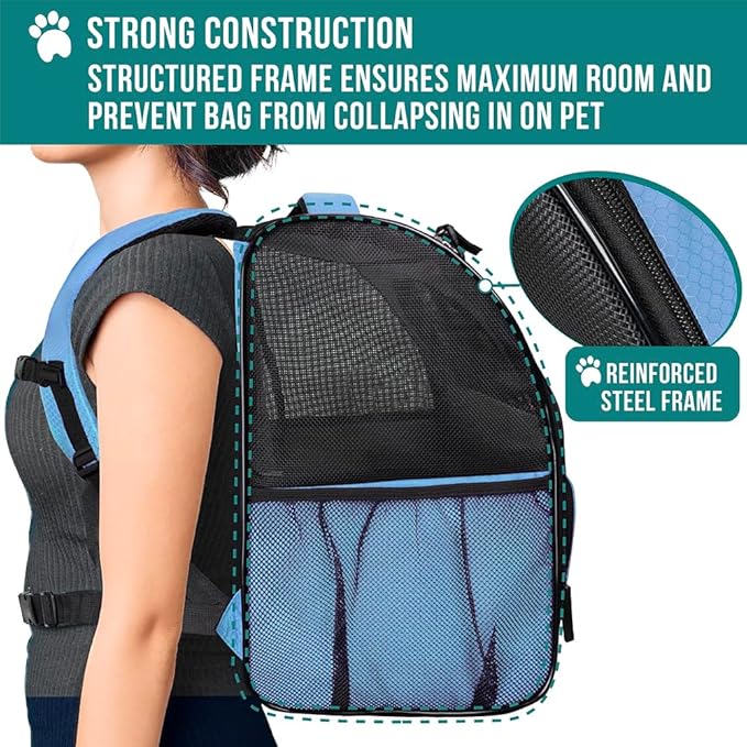 PetAmi Dog Backpack Carrier for Small Large Cat, Pet, Puppy, Ventilated Pet Hiking Backpack Travel Bag, Airline Approved Cat Backpack Carrier, Camping Biking Dog Bag Up to 18lbs Pet, Light Blue