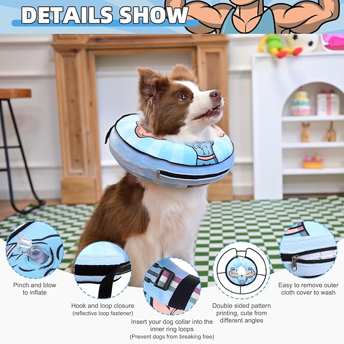 KOOLTAIL Inflatable Dog Cone Collar, Protective Dog Recovery E Collar for Medium Large Dogs After Surgery, Soft Adjustable Dog Neck Donut Cone with Enhanced Anti-Licking Does Not Impede Vision, M+