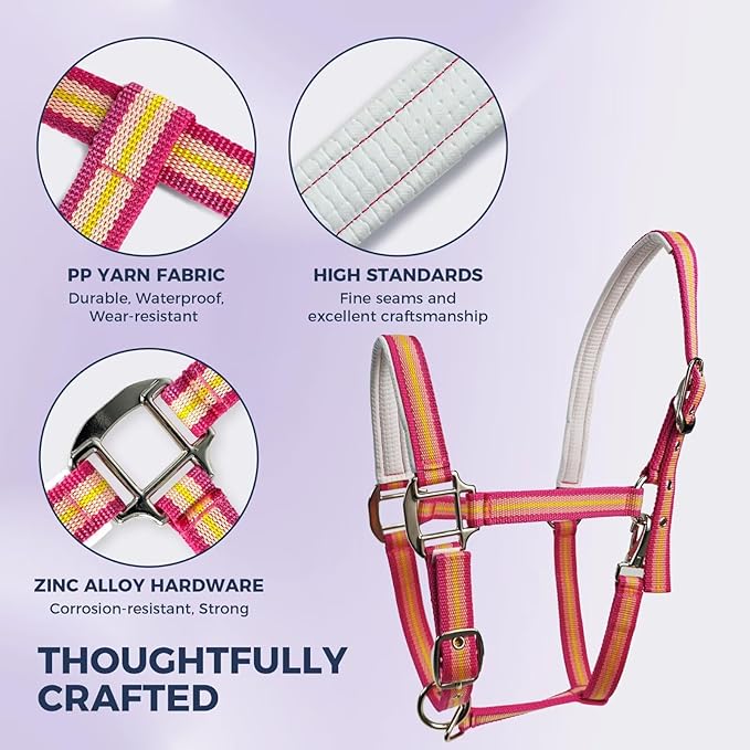 JWODVNTH Adjustable Horse Halter with PP Webbing, Durable Horse Halters with Zinc Alloy Hardware, Horses Training Equipment to Prevent Friction for Training, Competitions ＆ Daily