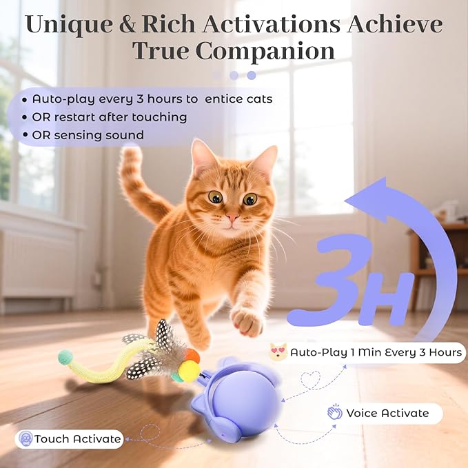 ORSDA Cat Toys for Indoor Cats, New Intelligent Voice Timing Touch Control Cats Ball, Simulate Mouse Sound Kitten Toy, Automatic Interactive Moving Cat Toy for All Ages