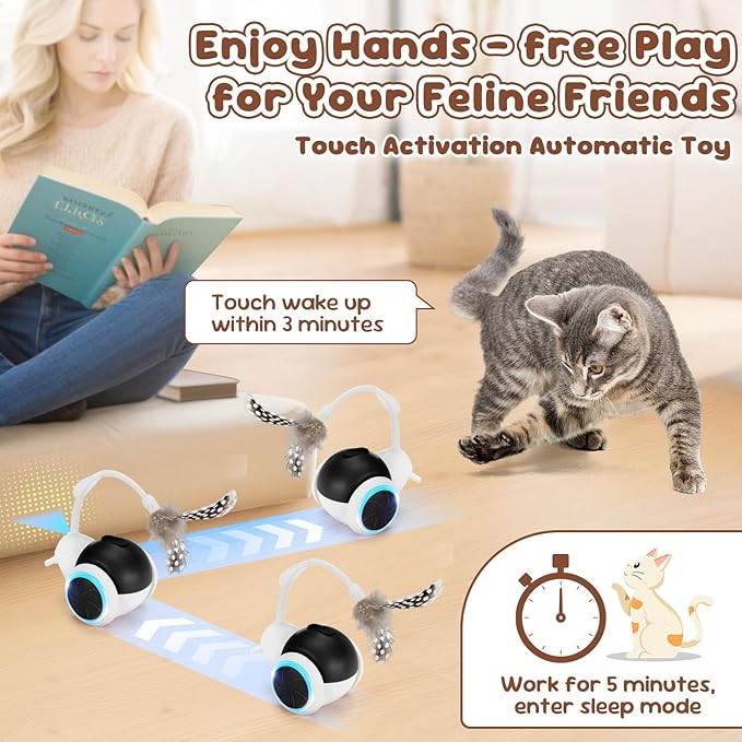 SlowTon Cat Interactive Toy for Indoor Cats - Remote Control Automatic Smart Moving Cats Toys with 2 Modes, Rechargeable Kitten Feather Toys for All Breeds of Bored Cat(Black)