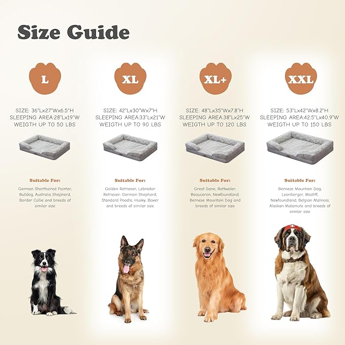 XXL Orthopedic Dog Bed - Washable Dog Sofa Beds for Giant Dogs, Supportive Foam Pet Couch Bed with Removable Washable Cover, Waterproof Lining and Nonskid Bottom
