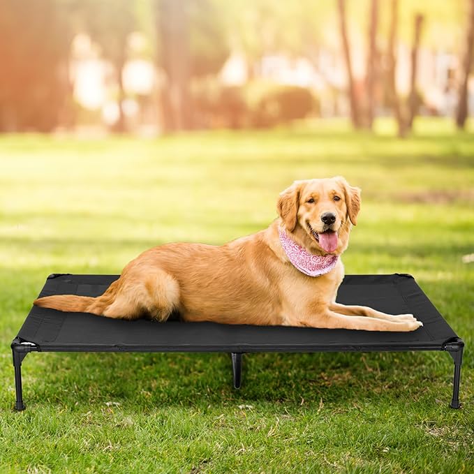 Elevated Dog Bed for Outdoor, Medium Raised Dog Cot with Washable Mesh, Cooling Pet Cot Chew Proof for Outside Camping, 32"x25" Brown