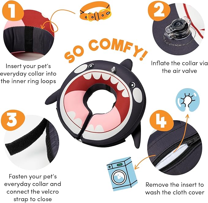 BENCMATE Inflatable Dog Cone Collar Alternative, Soft Dog Cone for Small Medium Large Dogs and Cats, Neck Recovery ECollar Donut Collar After Surgery (Large+, Orca)