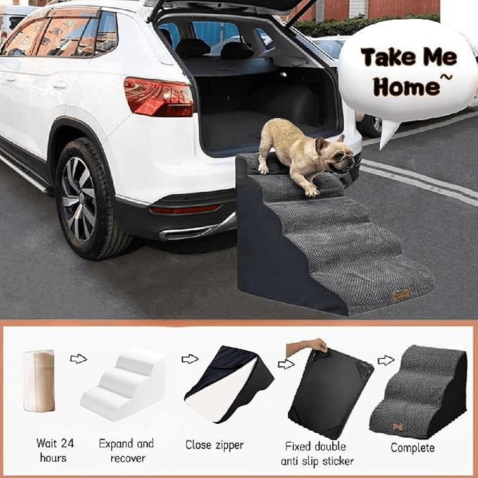 5-Step Dog Stairs for 30 Inch High Beds & 20-30 Inch Couch Bed, Non-Slip Balanced Indoor Pet Ramp Stairs for Small Old Large Dogs Cats to Get on Bed 30D