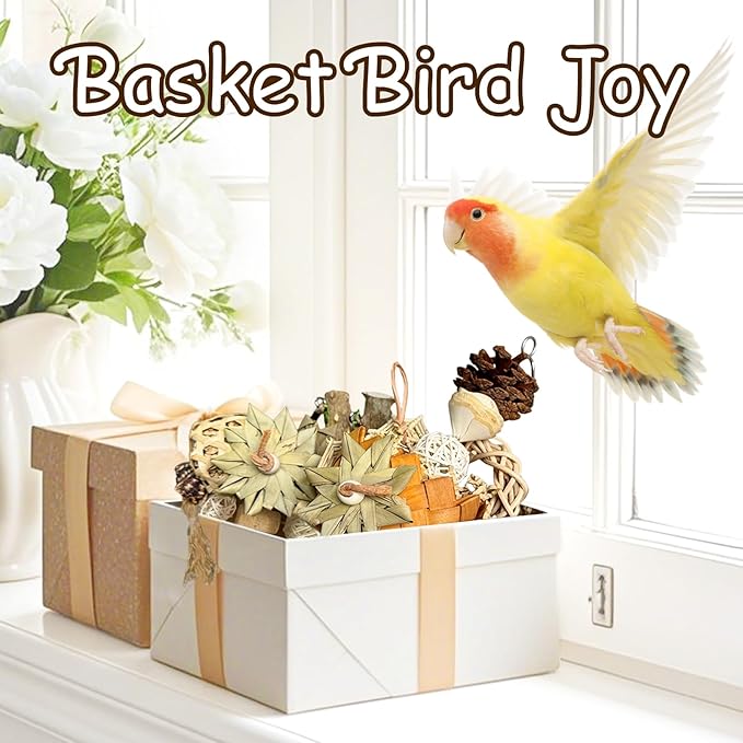5-Pack Natural Hanging Basket Bird Toys – Foraging & Chewing Toys for Parakeets, Cockatiels, Conures & Small Birds – No Plastic, All-Natural Materials