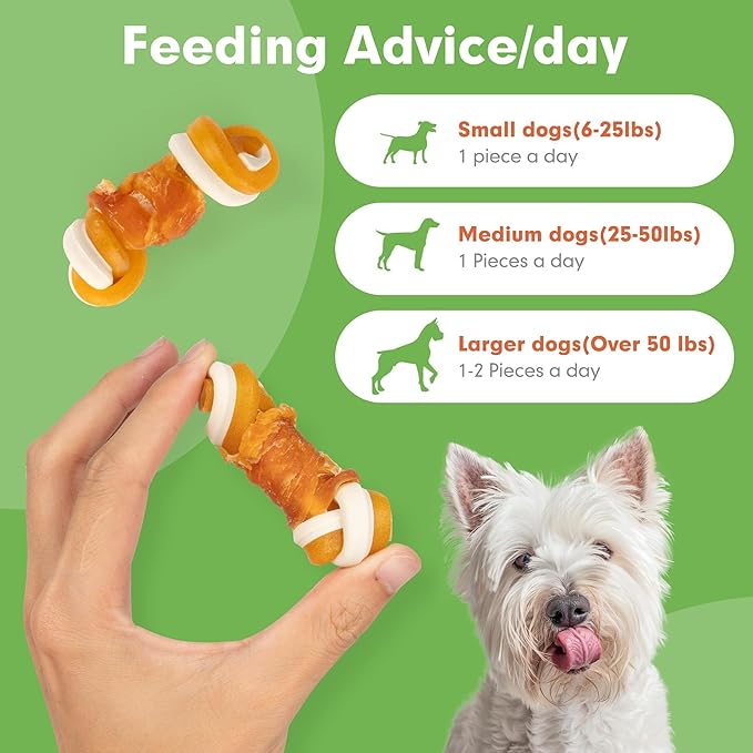 MON2SUN 2.5" Rawhide Free Dog Treats with Mixed Vegetables, Chicken Wrapped Mini Knot Bones for Small Dogs, Healthy Snacks for Balanced Nutrition, 10.6oz