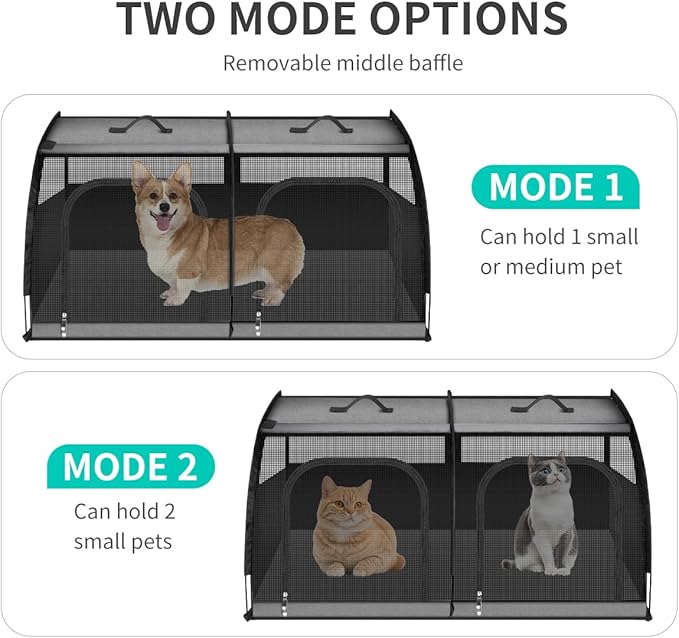 Double Cat Car Travel Carrier, Twin Compartment Show House Cat Cage/Condo，Portable Pet Crate for 2 Cats Travel Double Dog Crate Set for Long Distance Travel