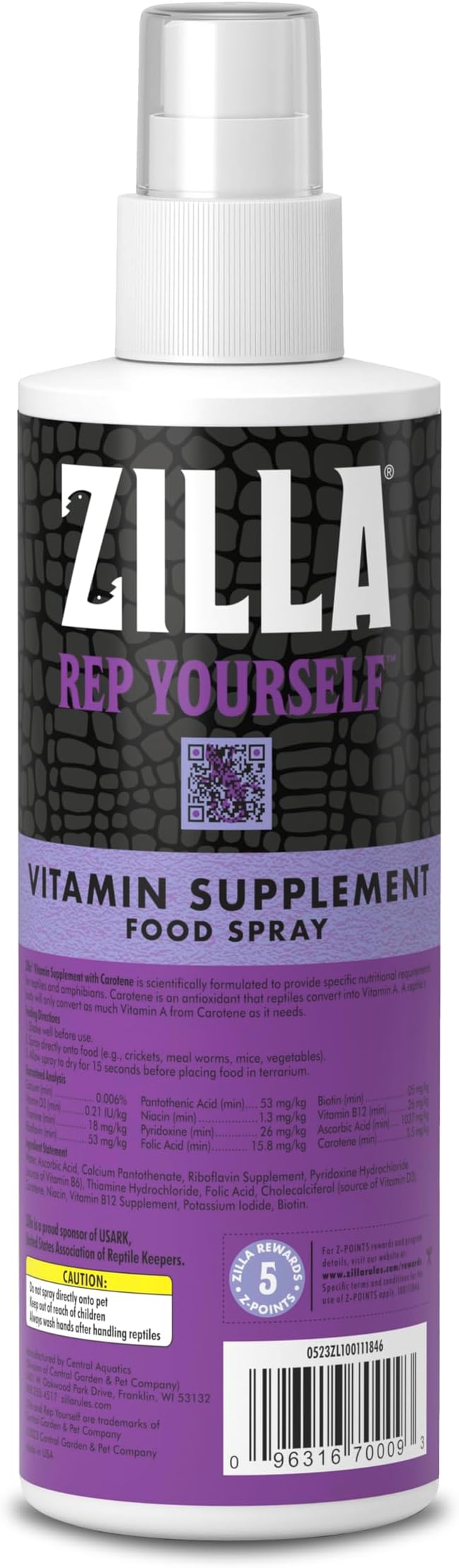 Zilla Vitamin Supplement Food Spray, with Carotene, Spray-on Multivitamin Supplement for Reptiles