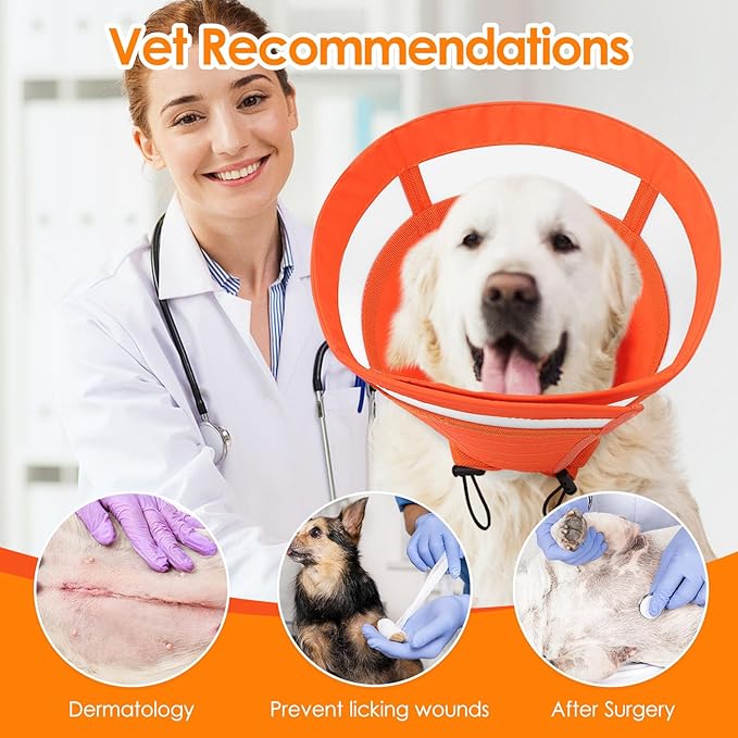 SAWMONG Soft Dog Cones for Medium Dogs, Adjustable Pet Recovery Collar to Stop Licking, Dog Cone Collar, Comfy Elizabeth E-Collar for Dogs After Surgery Alternative (M,Orange)