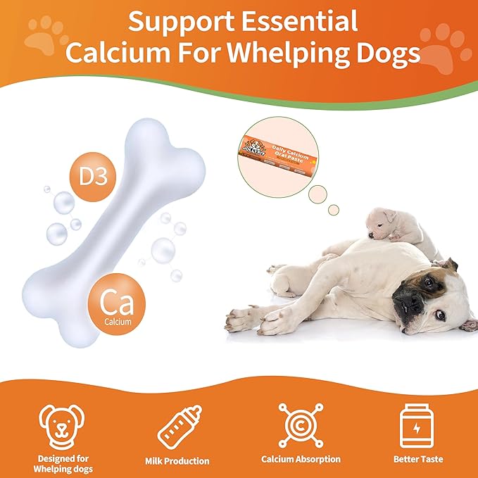 Oral Calcium for Whelping Dogs & Cats, Fast-Absorbing Calcium for Dogs, Supports Whelping Labor and Milk Production, Enhances Colostrum for Puppies, Daily Calcium Supplement for Pets - 1 oz