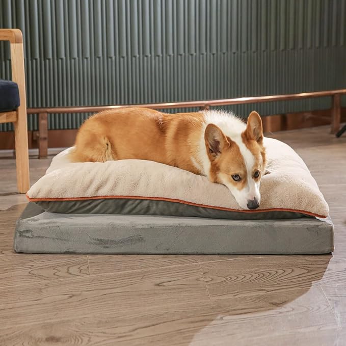 Amazon Basics Dog Bed with Cooling Gel Memory Foam, Pressure-Relief Support for Dogs up to 90lbs, Non-Slip Bottom, Machine Washable Cover, Extra Large Sized (40" x 30"), Grey