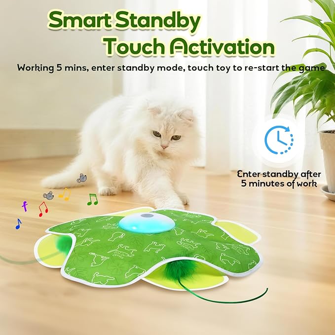 Interactive Cat Toys, Motion Activated, Moving Feather, Real Mouse Squeaky, Hide and Seek Cat Toys for Indoor Cats
