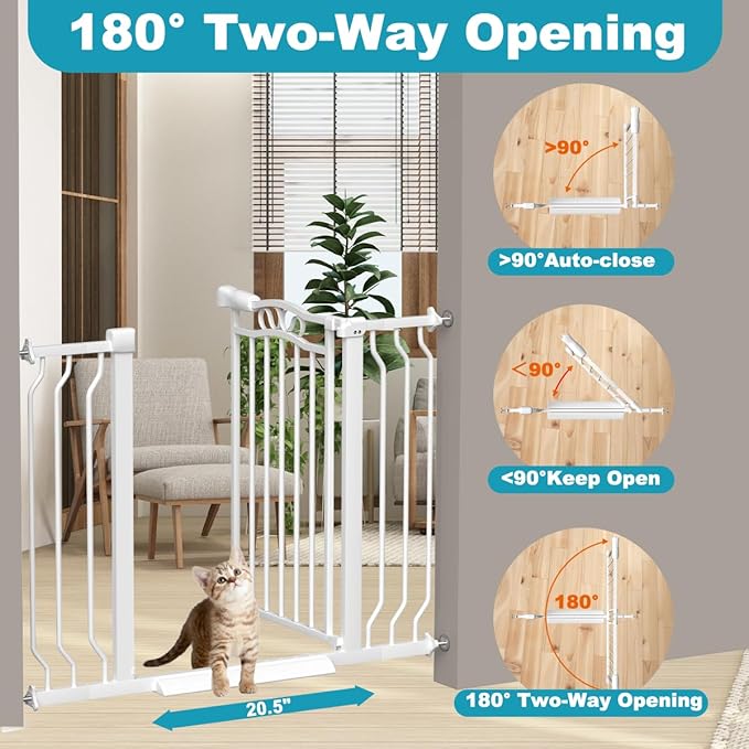 Extra Wide Baby Gate for Doorways 29.9"-53.1", Pressure Mounted Dog Gates With Door, Child Safety Barrier Walk Thru Indoor, Large Babygate Long for Kids Toddler Pet Outside, 30 In Tall White
