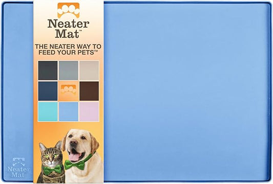 Neater Pet Brands Neater Mat Pet Mats for Food and Water, Cat & Dog Bowl Mat Waterproof Silicone, Feeding Tray, Dog Food Mats for Floors, Placemat w/Raised Edge for Under Bowls, 24" x 16", Light Blue