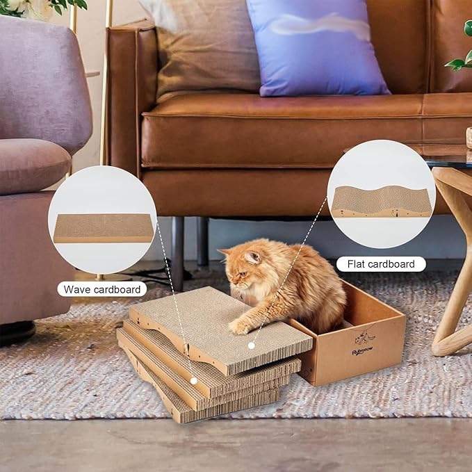 Cat Scratcher Cardboard Scratch Pad Box for Indoor Cats,5pcs Scratching Board Bed Reversible Durable,with Catnip
