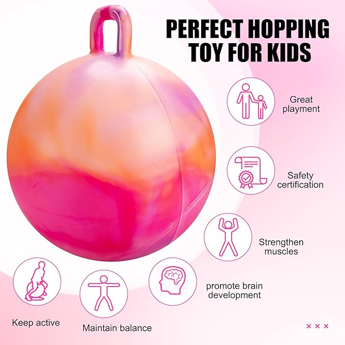 INPODAK Hopper Ball, 20 Inch Bouncy Ball with Handle for Kids, Hippity Hop Jumping Bounce Hopping Toys for Boys Girls Ages 5-9 with Pump and Gift Box Great Gift for Birthday Holiday (Orange)
