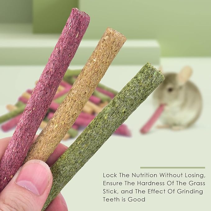 ERKOON Timothy Hay Sticks,Rabbit Chew Toys for Teeth Natural Molar Sticks Rabbits Treats for Bunnies, Chinchilla Guinea Pigs, Gerbil, Hamster (25 Pcs)