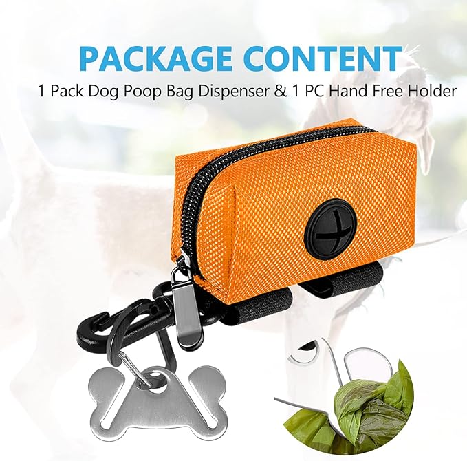 Dog Waste Bag Dispenser Pet Poop Bags Holder for Doggie Waste Bags Dispensers Soft Fabric Zipper Small Doggy Puppy Pouch for Leash Accessory Attachment with Carrier,Orange
