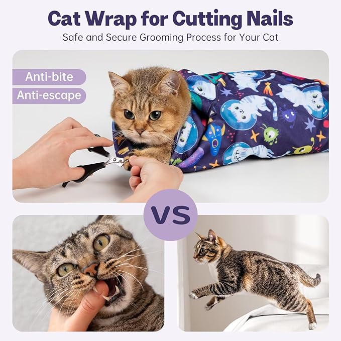 Paw Legend 21.7" Cat Wrap for Grooming Cat Wrap for Cutting Nails Cat Restraint for Nail Clipping Self Adhesive Blanket Restraint Cloth for Cats