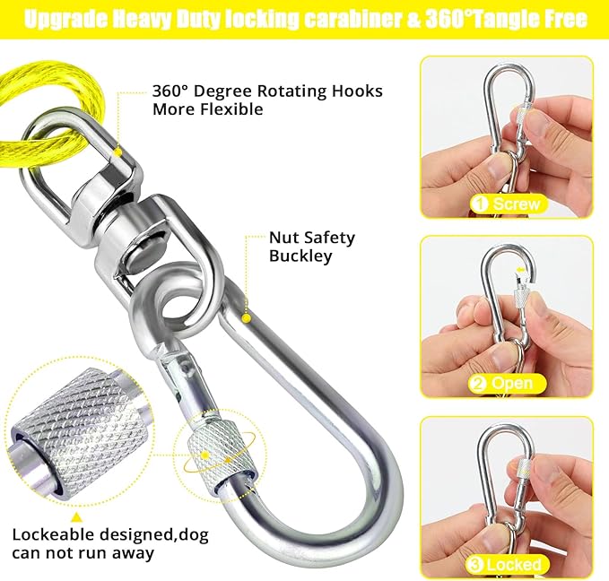 Jenico Dog Tie Out Cable, 10-150FT Runner Cable with Swivel Hook and Shock Spring, Yard and Camping Dog Leash Tether for Small to Medium Pets Up to 500 LBS