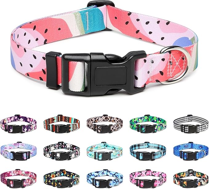 Mercano Adjustable Dog Collar - Special Design Patterns, Soft Nylon Comfortable Durable Pet Collar for Small Medium Large Dogs (L, Watermelon)