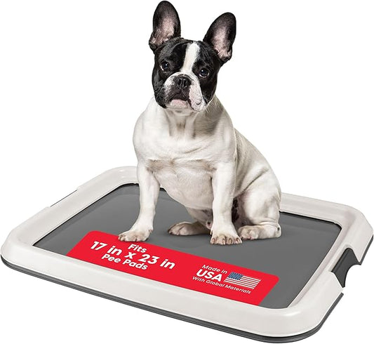 IRIS USA Pee Pad Holder - Medium Dog Pad Holder with Secured Latches, Non-Skid Feet, High Polish Finish for Easy Cleaning, Leak Protection, Fits 17"x23" Pad, Dark Gray