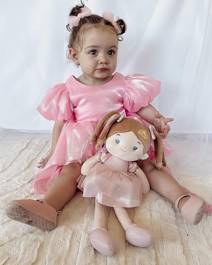 Soft Baby Doll Toys (16''), My First Baby Rag Doll for 1 Year-Old Girl Birthday Gift, Christmas Plush Toys Gift for Toddler Kids Infants-Princess-Coral