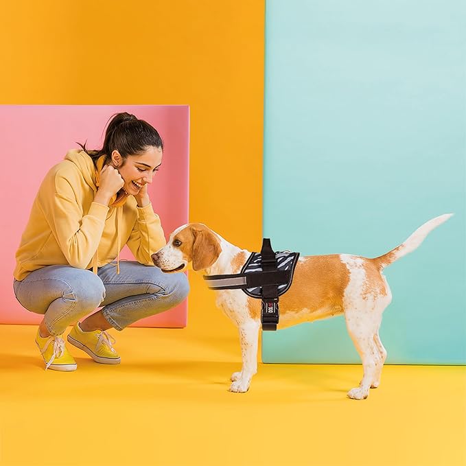 Dogline Dog Harness, Reflective No-Pull Adjustable Vest with Handle for Walking, Training, Breathable, No - Choke Harness for Small, Medium or Large Dogs Room for Patches Zebra Black/White XS 15"-18"