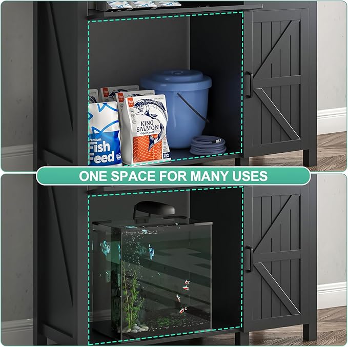 40 Gallon Aquarium Stand With Charging Station, Farmhouse Fish Tank Stand, Reptile Tank Stand Terrarium Stand with Drawer and Cabinet Storage, Sturdy Heavy Duty 41.9"×18.3" Tabletop - Black