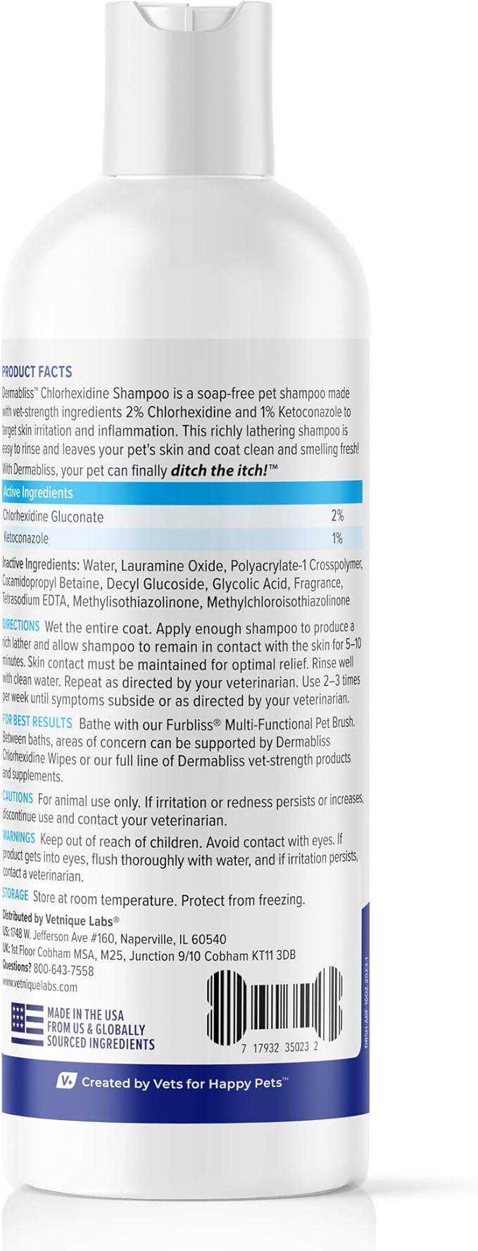 Vetnique Dermabliss Chlorhexidine for Dogs Skin Health - Antibacterial Medicated Dog Shampoo - for Skin Infections & Irritation, Hot Spots & Redness Relief (Medicated Shampoo, 16oz)
