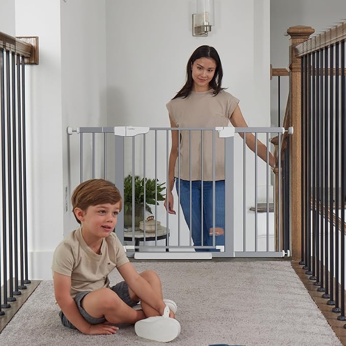 Cumbor 29.7"-51.5" Extra Wide Baby Gate for Stairs, Mom's Choice Awards Winner-Dog Gates for Doorways, Pressure Mounted Walk Through Pet Gate Indoor, Safety Auto-Close Child Gate for Kids, Gray