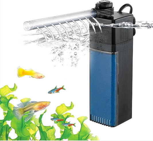 Internal Fish Tank Filter, 3W Adjustable Water Flow Submersible Aquarium Filter Pump for 5~10 Gallon Freshwater Saltwater, 2 Mode Aeration & Rainfall, TE-100(50GPH)