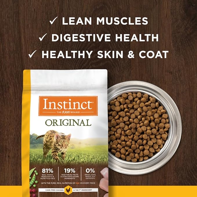 Instinct Original Dry Cat Food, Raw Coated Kibble, High Protein, Grain Free Recipe - Real Chicken, 5 lb. Bag