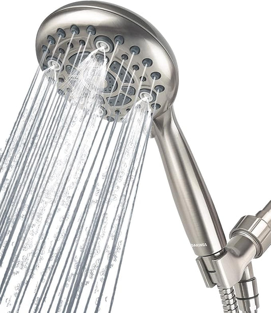 DAKDAKINGS 6 Spray Modes High Pressure Handheld Showerhead Set Upgraded 5 Inches Shower Head with Handheld Spray Brushed Nickel Handheld Shower Head 60 Inches Stainless Steel Hose-1-Min Install
