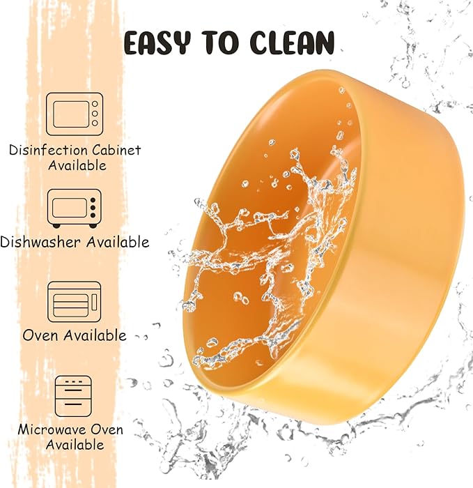 SPUNKYJUNKY 15° Slanted Ceramic Dog and Cat Bowl with Wooden Stand, Tilted Bulldog Food and Water Bowl No Slip Non-Spill for Cats Medium Dogs Big Face Pets 13.5 OZ (1.7 Cups, Yellow × 2)