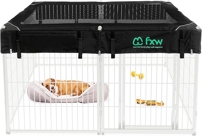 FXW Homeplus Unleashed Indoor Dog Playpen - Stress-Free and Safe Play, Heavy Duty 32 Inch 8 Wire Panels with Playpen Cover for Small and Medium Dogs, White│Patented