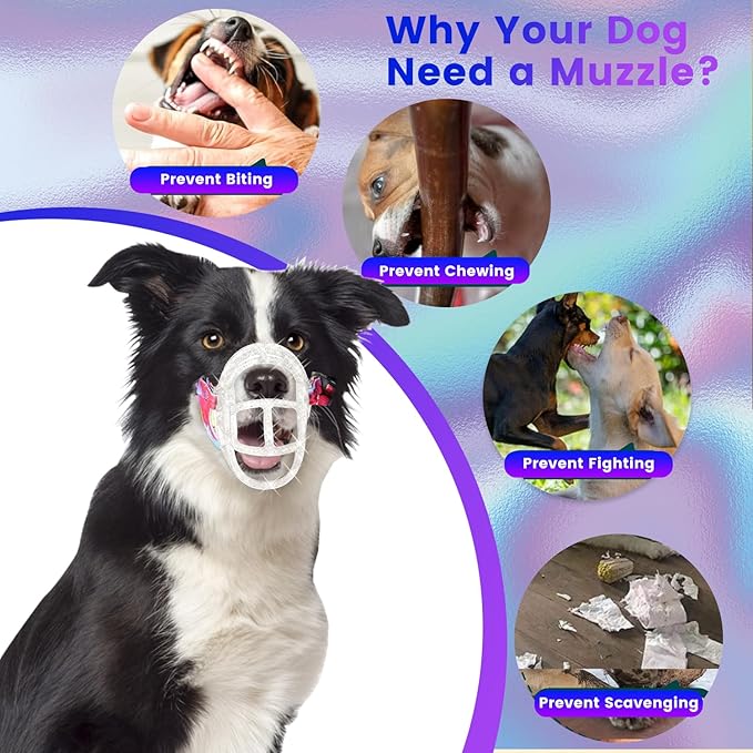 Basket Muzzle Allows Panting Drinking - Anti Biting Chewing, Suitable for Grooming Trimming Training, Transparent, Size 4