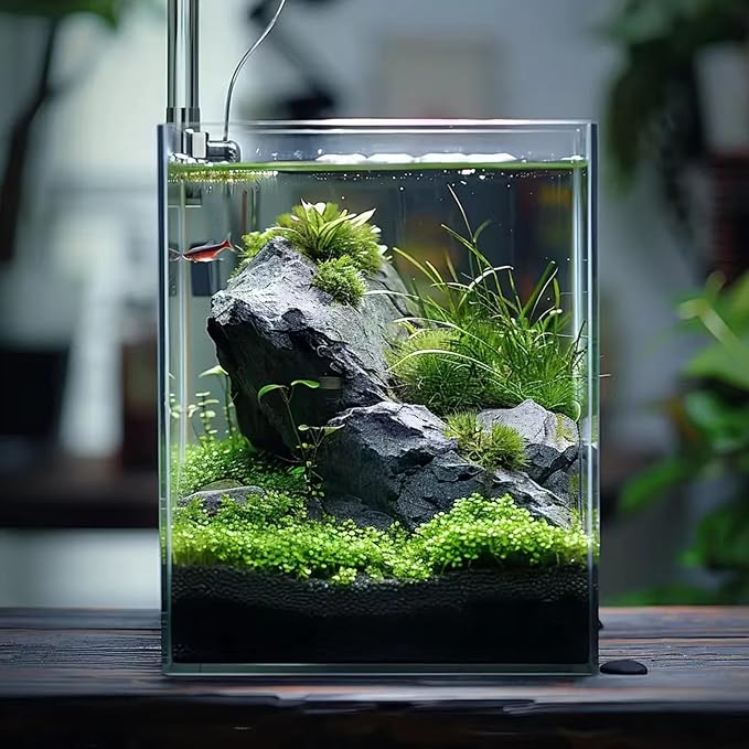 2 Gallon Glass Fish Tank, Easy to Maintain Small Aquarium for Betta/Snails/Shrimp and Aquatic Planting.