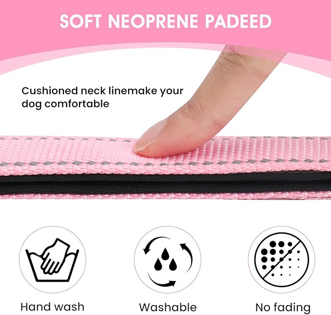 Reflective Dog Collar Padded with Soft Neoprene Breathable Quick Release Basic Dog Collars for Puppy Extra Small Dogs Pink Girl