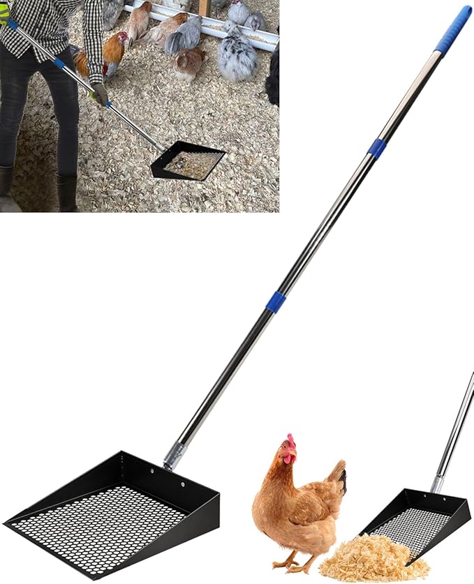 Large Chicken Poop Scooper, Chicken Coop Accessories,Metal Litter Scooper For Chicken,Chicken Coop Cleaning Tools,Heavy Duty Poop Shovel For Chicken Coop Accessories,Chicken Coop Must Haves (Black)