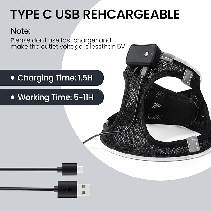 PceoTllar Light Up Dog Harness, LED No Pull Reflective Dog Harness, Flashing Lighted for Night Walking - Small/Medium, (Black Red,s)