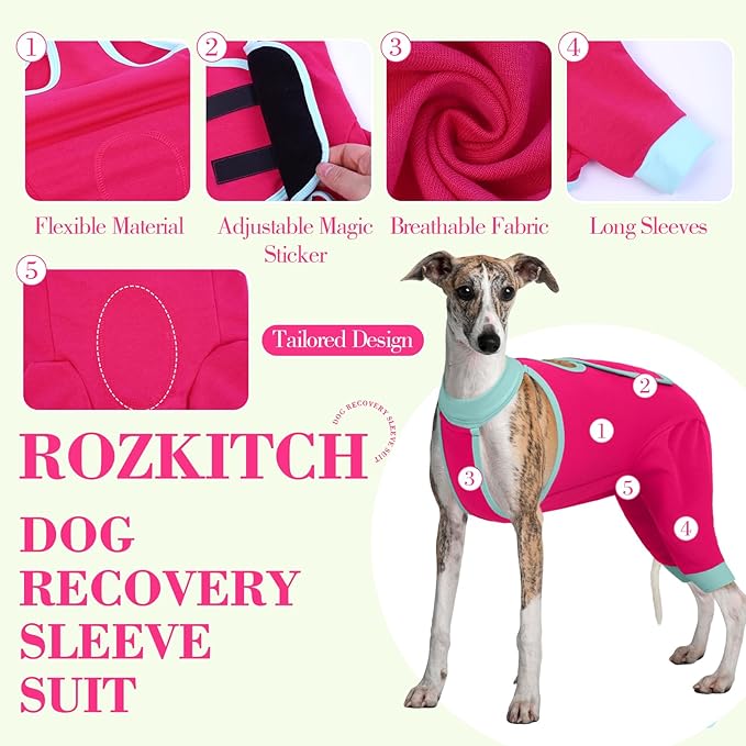 ROZKITCH Dog Surgery Leg Sleeve Rear Legs, Male Female Pet Prevent Licking Wound Elbow Knee Protector, Dog Recovery Suit Cone Collar Alternative Pants Shirt for Wound Heal Wrap Rosered M