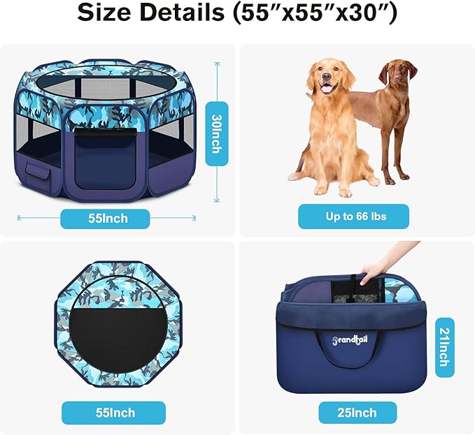 Dog Playpen, Pet Playpen, Portable Cat Playpen, Pop Up Foldable Puppy Playpen Exercise Kennel Tent with Carry Case Collapsible Bowl,Water-Resistant Shade Cover for Indoor Outdoor Travel (Extra Large)