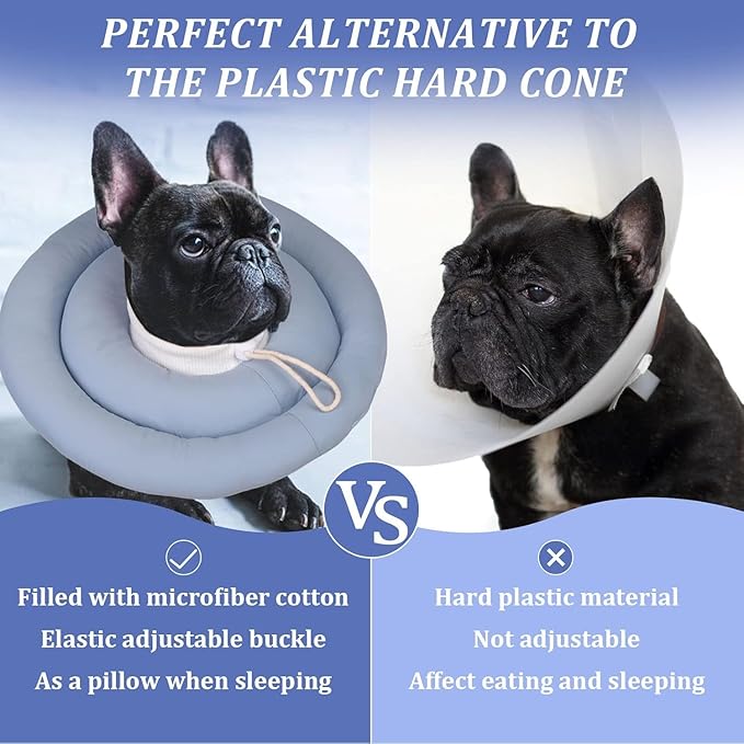 IDOMIK Dog Recovery Collar, Waterproof Soft Dog Cone After Surgery, Comfy Protective Elizabethan Collar Alternative for Dogs Cats, Adjustable Pet Neck Donut Cone Anti-Licking Biting Wounds,Blue,3XL
