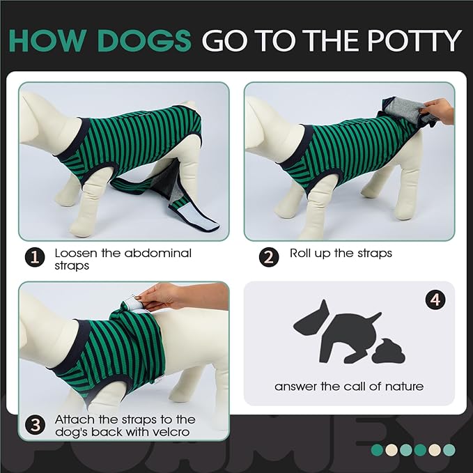 FUAMEY Recovery Suit for Dogs After Surgery,Soft Breathable Dog Bodysuit E-Collar & Cone Alternative Surgical Suit,Male Female Dog Neuter Spay Suits Anti Licking Wounds Onesie Green Black Stripes M