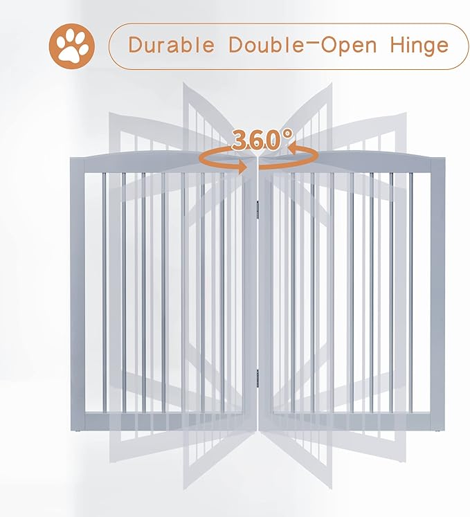 Freestanding Pet Gate for Dogs, Indoor Wooden Foldable Dog Gate for House, Extra Wide, Pet Fence for Stairs, Doorways, Halls, Support Feet Included, 120 Inch Wide, 6 Panels 32",Grey